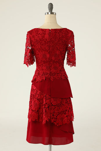 Robe de mère de la mariée deux pièces rouge foncé avec dentelle