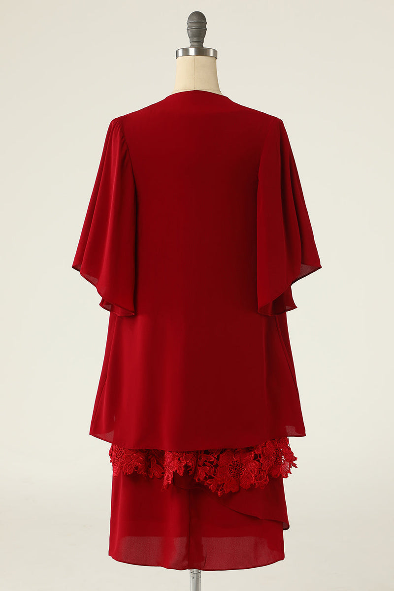 Charger l&#39;image dans la galerie, Robe de mère de la mariée deux pièces rouge foncé avec dentelle