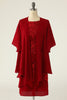 Charger l&#39;image dans la galerie, Robe de mère de la mariée deux pièces rouge foncé avec dentelle