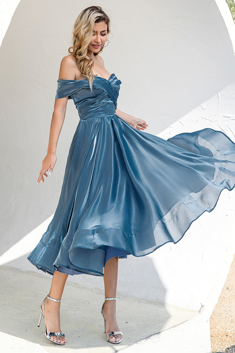 Charger l&#39;image dans la galerie, Princesse Une Ligne De l’Épaule Gris Bleu Robe de Bal De Fin d’Année