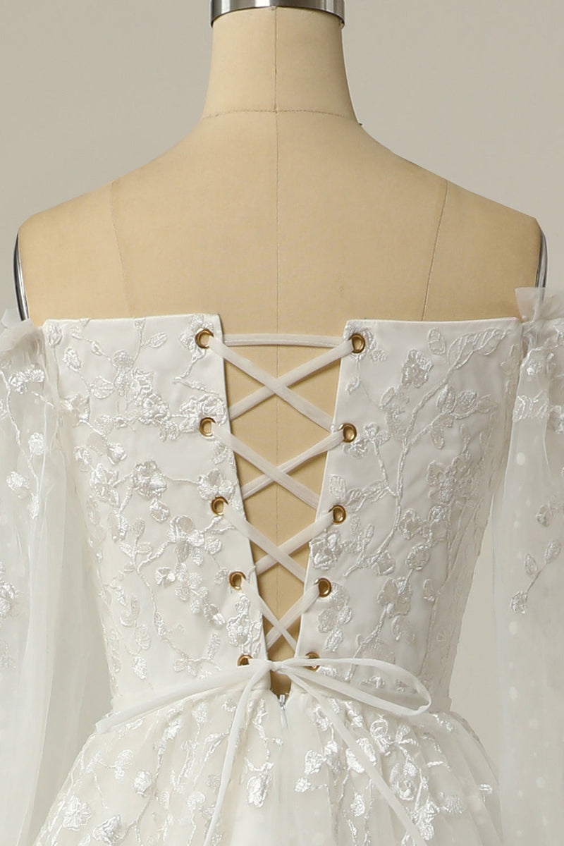 Charger l&#39;image dans la galerie, Luxueuse une ligne sur l’épaule Robe de mariée blanche avec appliques