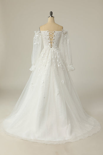 Luxueuse une ligne sur l’épaule Robe de mariée blanche avec appliques