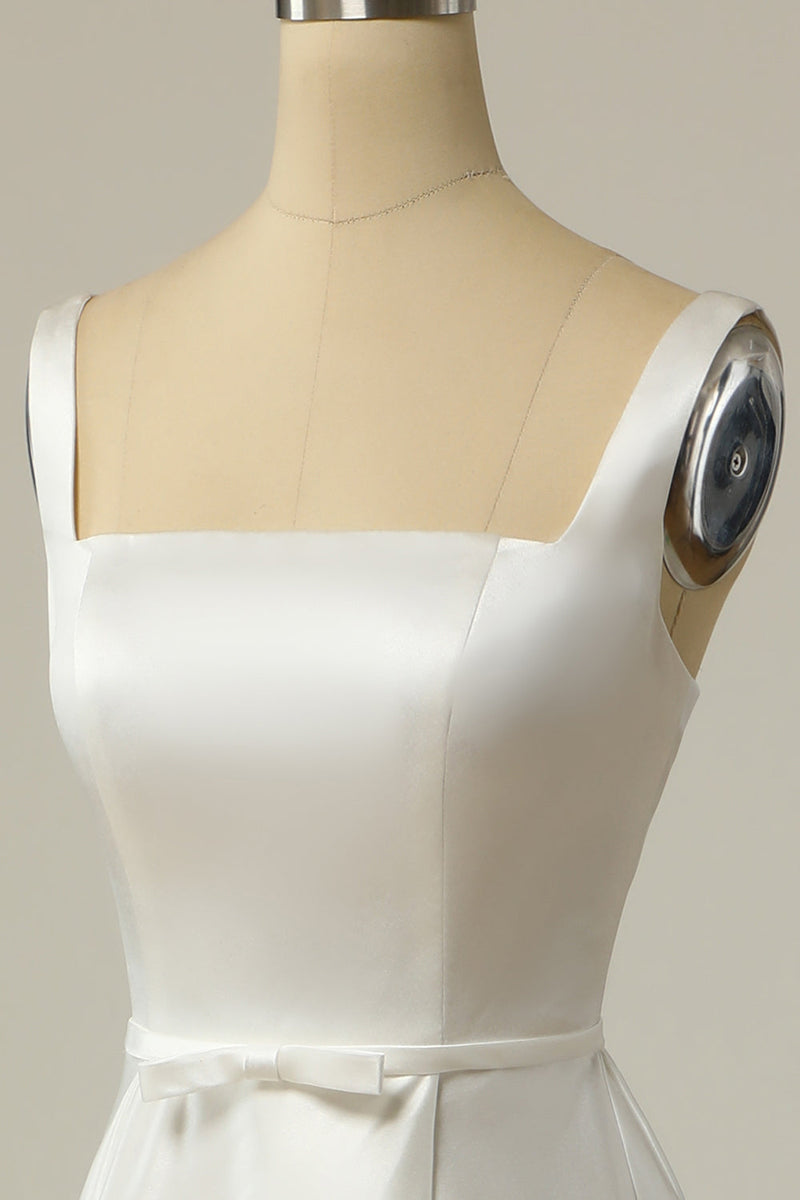 Charger l&#39;image dans la galerie, Simple A Line Col Carré Blanc Longue Robe de Mariée