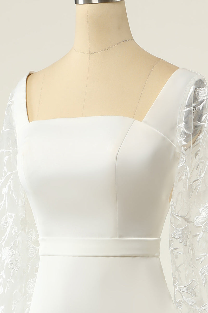 Charger l&#39;image dans la galerie, White Mermaid Manches Longues Robe de mariée