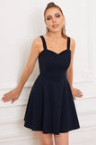 Robe de bal court marine sans manches