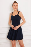 Robe de bal court marine sans manches