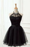 Robe de cocktail courte en tulle noir à licou