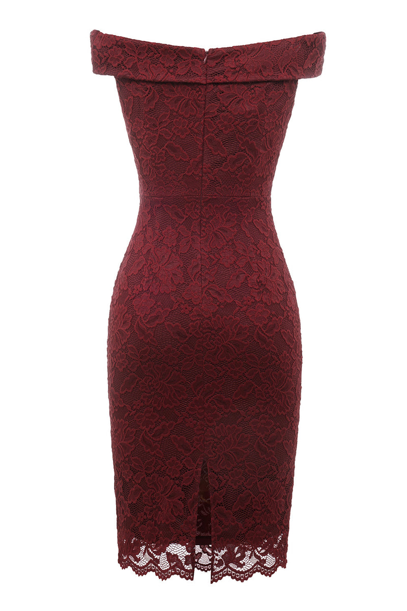 Charger l&#39;image dans la galerie, Gaine off the Shoulder Burgundy Lace Dress