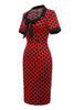 Charger l&#39;image dans la galerie, Robe à pois rouge des années 60 avec nœud