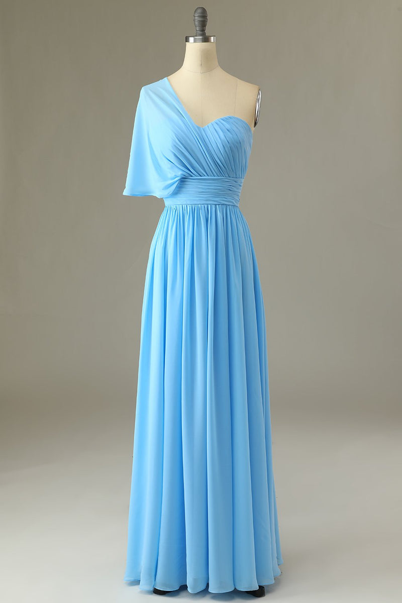 Charger l&#39;image dans la galerie, Une robe de demoiselle d’honneur bleue à une épaule