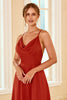 Charger l&#39;image dans la galerie, Rust Red Spaghetti Straps Robe de demoiselle d’honneur longue