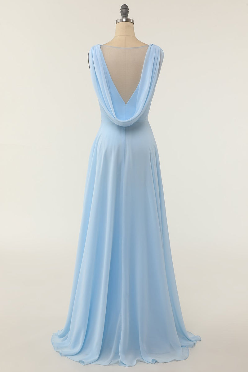 Charger l&#39;image dans la galerie, Robe de demoiselle d’honneur bleue à col en V avec volant