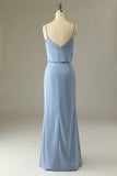 Spaghetti Straps Gris Bleu Longue Robe Demoiselle d’Honneur