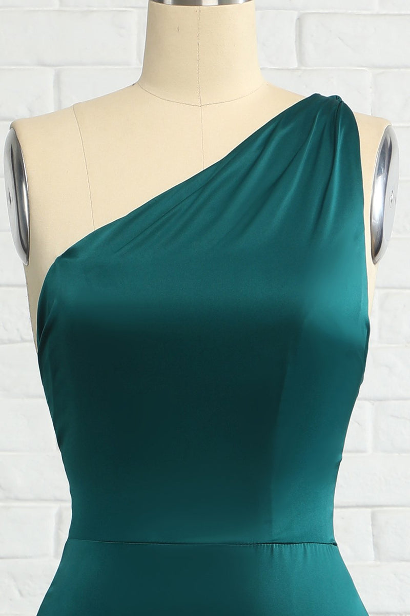 Charger l&#39;image dans la galerie, Mermaid One Shoulder Dark Green Long Bridesmaid Dress