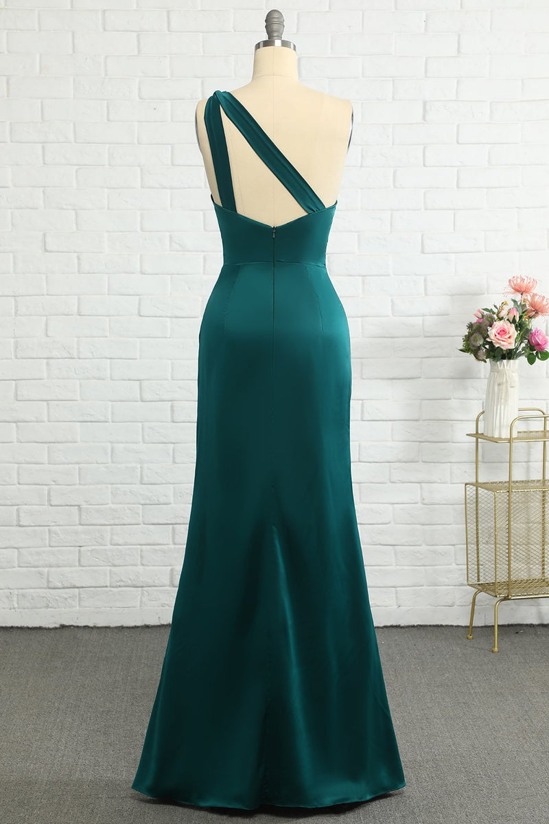 Charger l&#39;image dans la galerie, Mermaid One Shoulder Dark Green Long Bridesmaid Dress