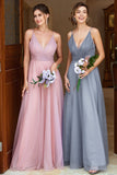 Une ligne Spaghetti Straps Grey Pink Bridesmaid Dress