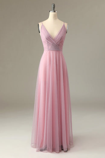 Une ligne Spaghetti Straps Grey Pink Bridesmaid Dress