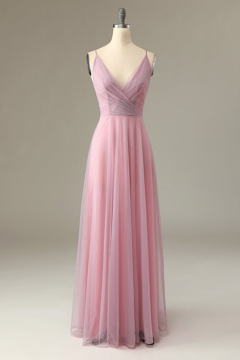 Charger l&#39;image dans la galerie, Une ligne Spaghetti Straps Grey Pink Bridesmaid Dress