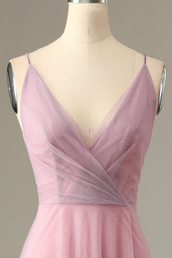 Une ligne Spaghetti Straps Grey Pink Bridesmaid Dress