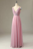 Une ligne Spaghetti Straps Grey Pink Bridesmaid Dress