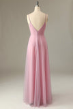 Une ligne Spaghetti Straps Grey Pink Bridesmaid Dress