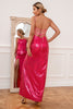 Charger l&#39;image dans la galerie, Fuchsia Sequins Robe de bal avec fente