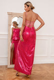 Fuchsia Sequins Robe de bal avec fente