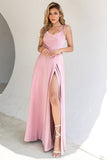 Blush Spaghetti Straps Robe de bal longue avec fente