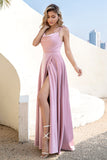 Blush Spaghetti Straps Robe de bal longue avec fente