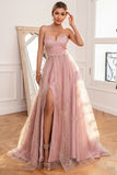 Robe de bal longue Blush à paillettes avec fente