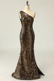 Sirène Une Épaule Robe de bal à paillettes en or foncé