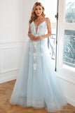 Appliques Bleu Clair Tulle Robe De Bal