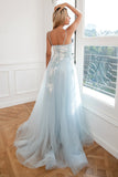 Appliques Bleu Clair Tulle Robe De Bal