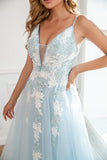 Appliques Bleu Clair Tulle Robe De Bal