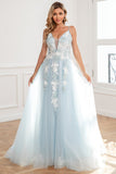 Appliques Bleu Clair Tulle Robe De Bal