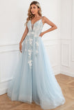 Appliques Bleu Clair Tulle Robe De Bal