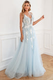 Appliques Bleu Clair Tulle Robe De Bal