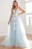 Appliques Bleu Clair Tulle Robe De Bal