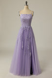 Une ligne bustier violet clair robe de bal de finissant avec des appliques