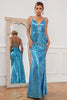 Charger l&#39;image dans la galerie, Sirène Spaghetti Sangles Bleu Paillettes Longue Robe de Bal