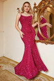 Robe de bal de sirène à paillettes rose vif avec dos lacé