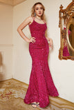 Robe de bal de sirène à paillettes rose vif avec dos lacé