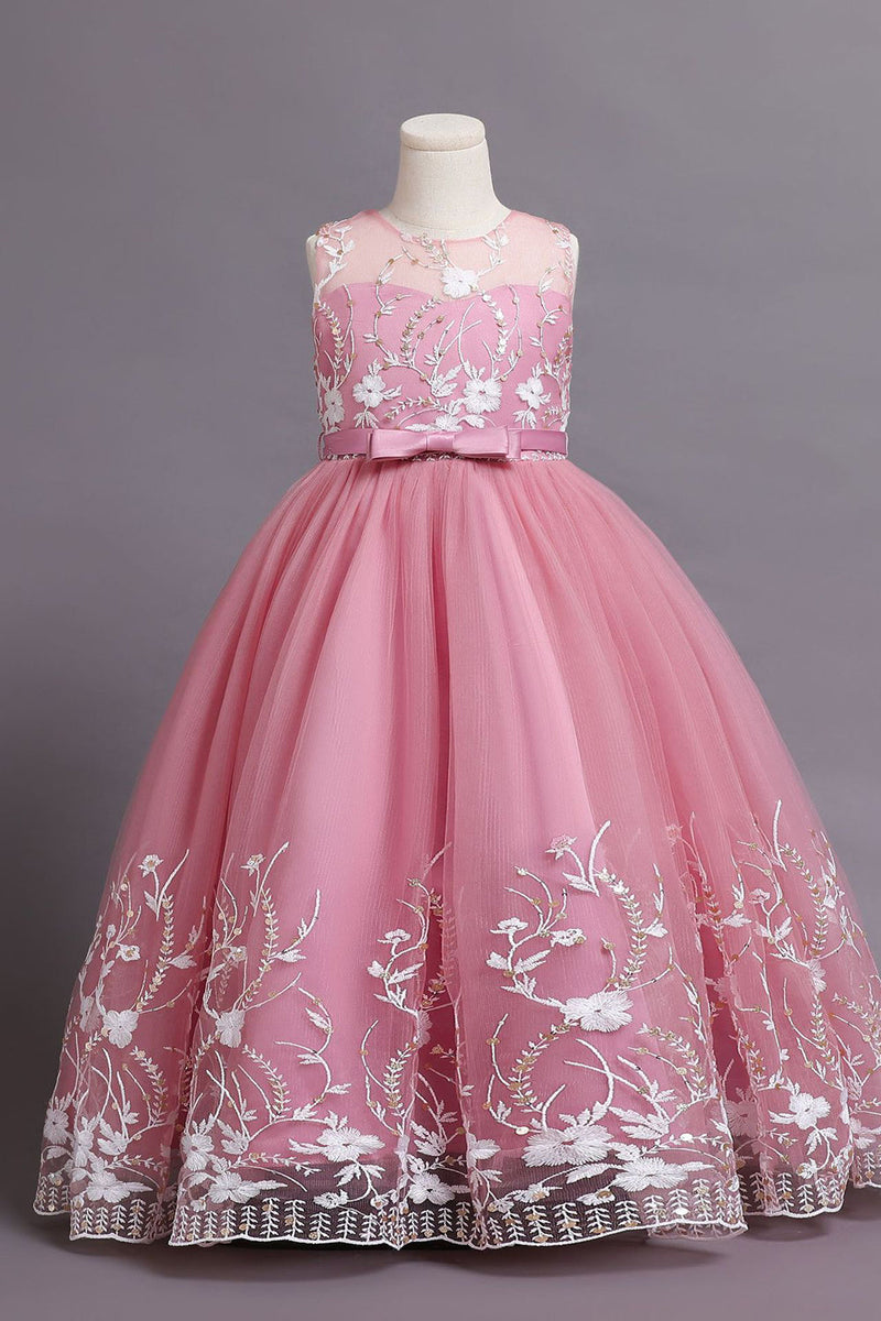 Charger l&#39;image dans la galerie, Tulle Blush Flower Girl Robe avec nœud papillon