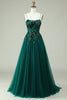 Charger l&#39;image dans la galerie, Une ligne de bretelles spaghetti corset vert foncé robe de soirée avec appliques