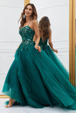 Robe de Soirée longue en tulle vert foncé scintillante avec appliques