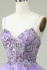 Charger l&#39;image dans la galerie, Une ligne de bretelles spaghetti Longue robe de bal violette avec appliques