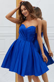 Robe courte de retour bleu Royal A-Line Sweetheart