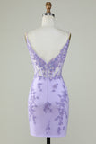 Bodycon Bretelles Spaghetti Violet Corset Robe Cocktail avec Appliques