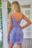 Robe de Cocktail à la maison Violet scintillant Corset avec Appliques