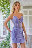 Robe de Cocktail à la maison Violet scintillant Corset avec Appliques